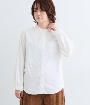 日本製品染オックススタンドカラーシャツ（シロ・M）