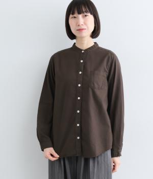 日本製品染オックススタンドカラーシャツ（フォギーブラウン・M）