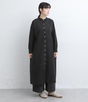 コットンテンセル平織　シャツワンピース(スミクロ-M)