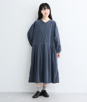 コーデュロイ日本製品染　レイヤード風2wayワンピース（スチールブルー・M）