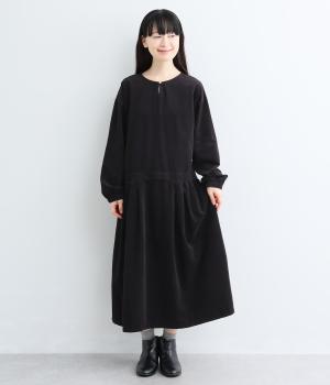 コーデュロイ日本製品染　レイヤード風2wayワンピース（クロ・M）