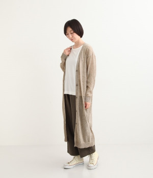 シアーリネンロングカーディガン(ベージュ-ONESIZE)
