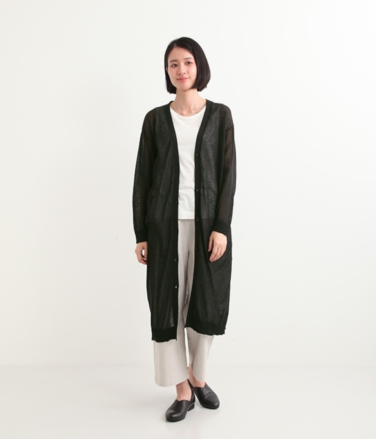 シアーリネンロングカーディガン(ブラック-ONESIZE)