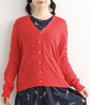 レーヨンリネンカーディガン(レッド-ONESIZE)