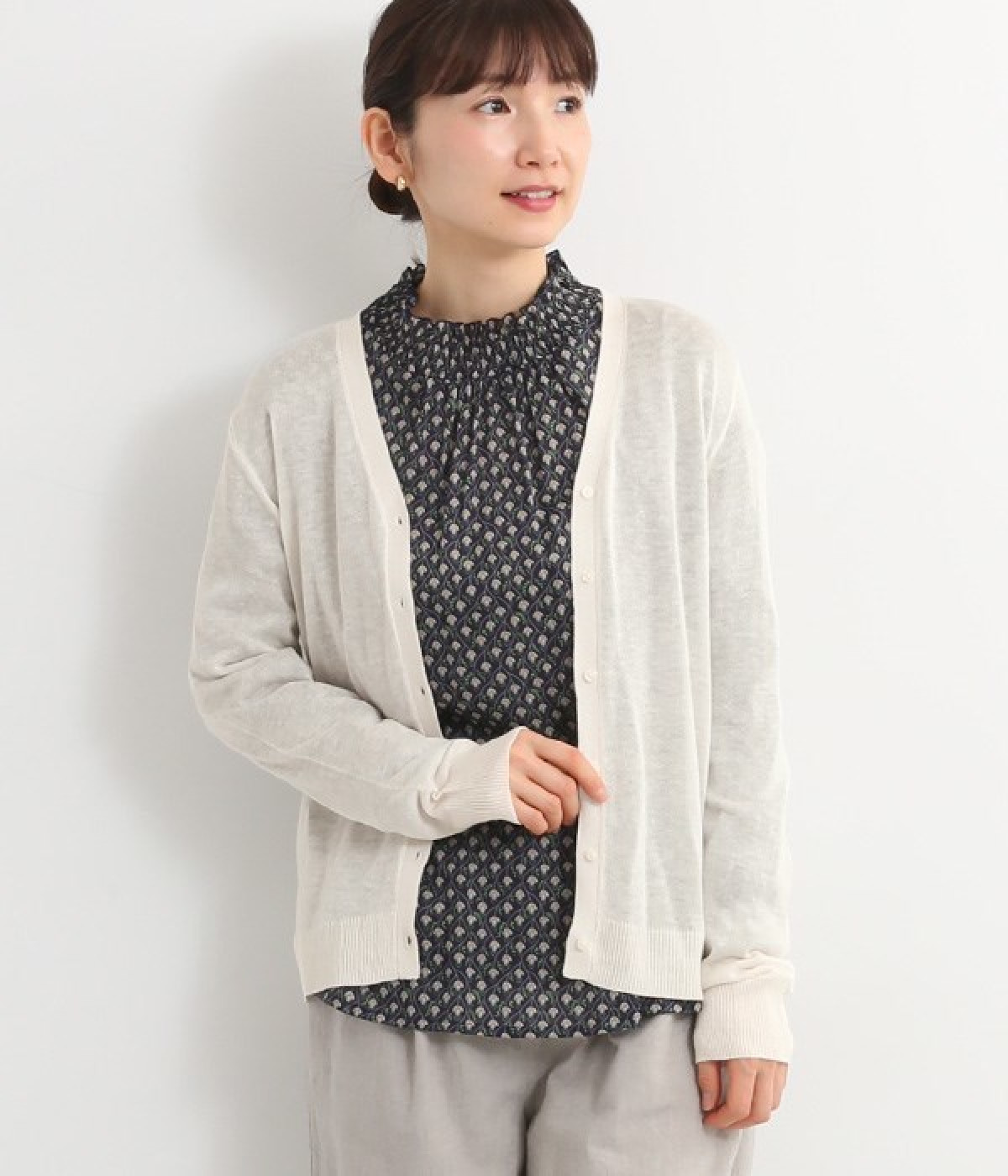 レーヨンリネンカーディガン(ホワイト-ONESIZE)