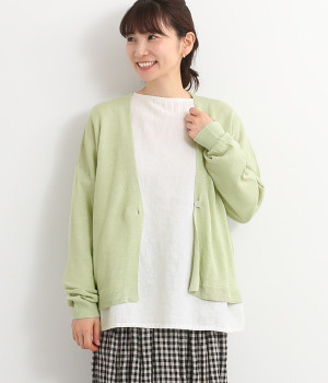 ハイヤーリネンカーディガン(ライトグリーン-ONESIZE)