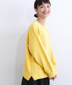 モールヤーンニットプルオーバー(イエロー-ONESIZE)