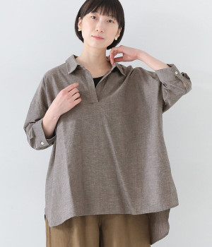 コットンリネンチュニック(グレー-ONESIZE)