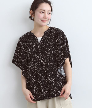 フレアレーヨン　ブラウス(ブラックドット-ONESIZE)