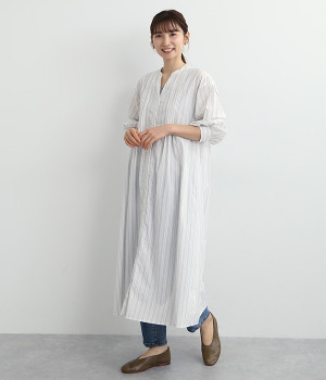 サンドウォッシュ前開きワンピース(ホワイト-ONESIZE)