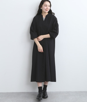 サンドウォッシュ前開きワンピース(ブラック-ONESIZE)