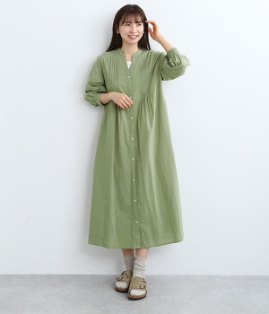 サンドウォッシュ前開きワンピース(カーキ-ONESIZE)