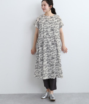 メガネフレンチスリーブワンピース(アイボリー-ONESIZE)