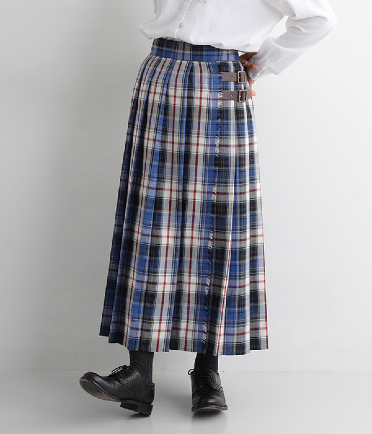 キルトプリーツスカート(ブルー-ONESIZE)