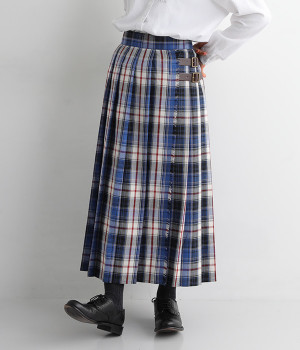 キルトプリーツスカート(ブルー-ONESIZE)