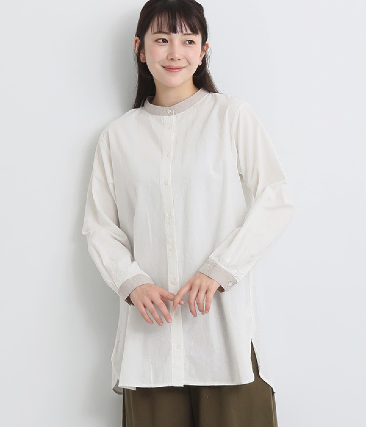 プレインジャーナルバンドカラーチュニック(ホワイト-ONESIZE)