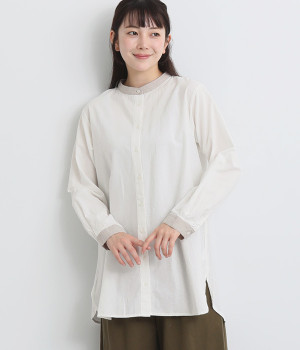 プレインジャーナルバンドカラーチュニック(ホワイト-ONESIZE)