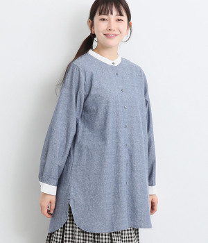 プレインジャーナルバンドカラーチュニック(ブルー-ONESIZE)