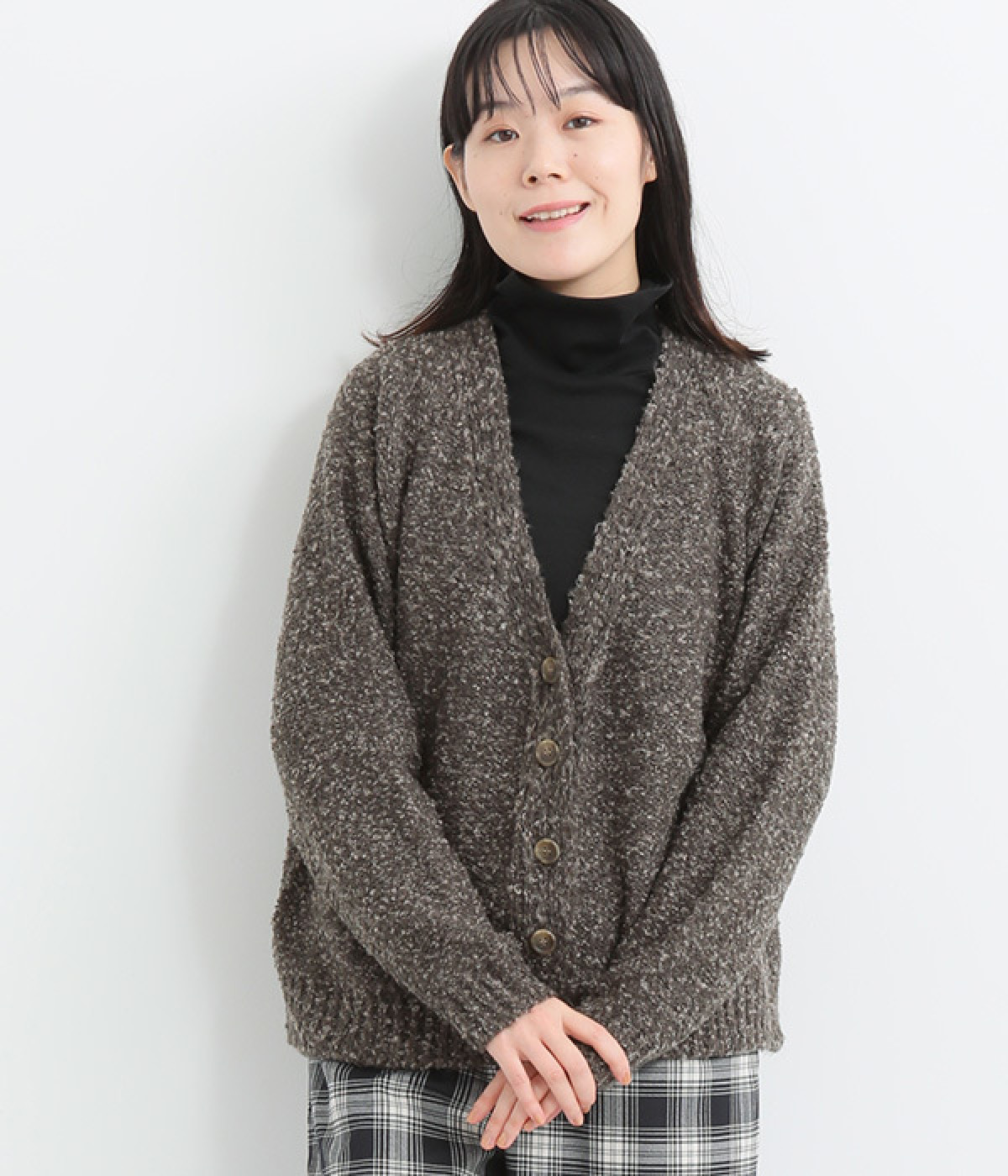 ヘアリーカーディガン(グレー-ONESIZE)