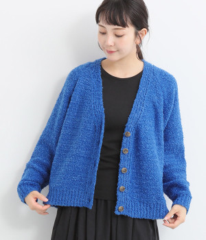 ヘアリーカーディガン(ブルー-ONESIZE)