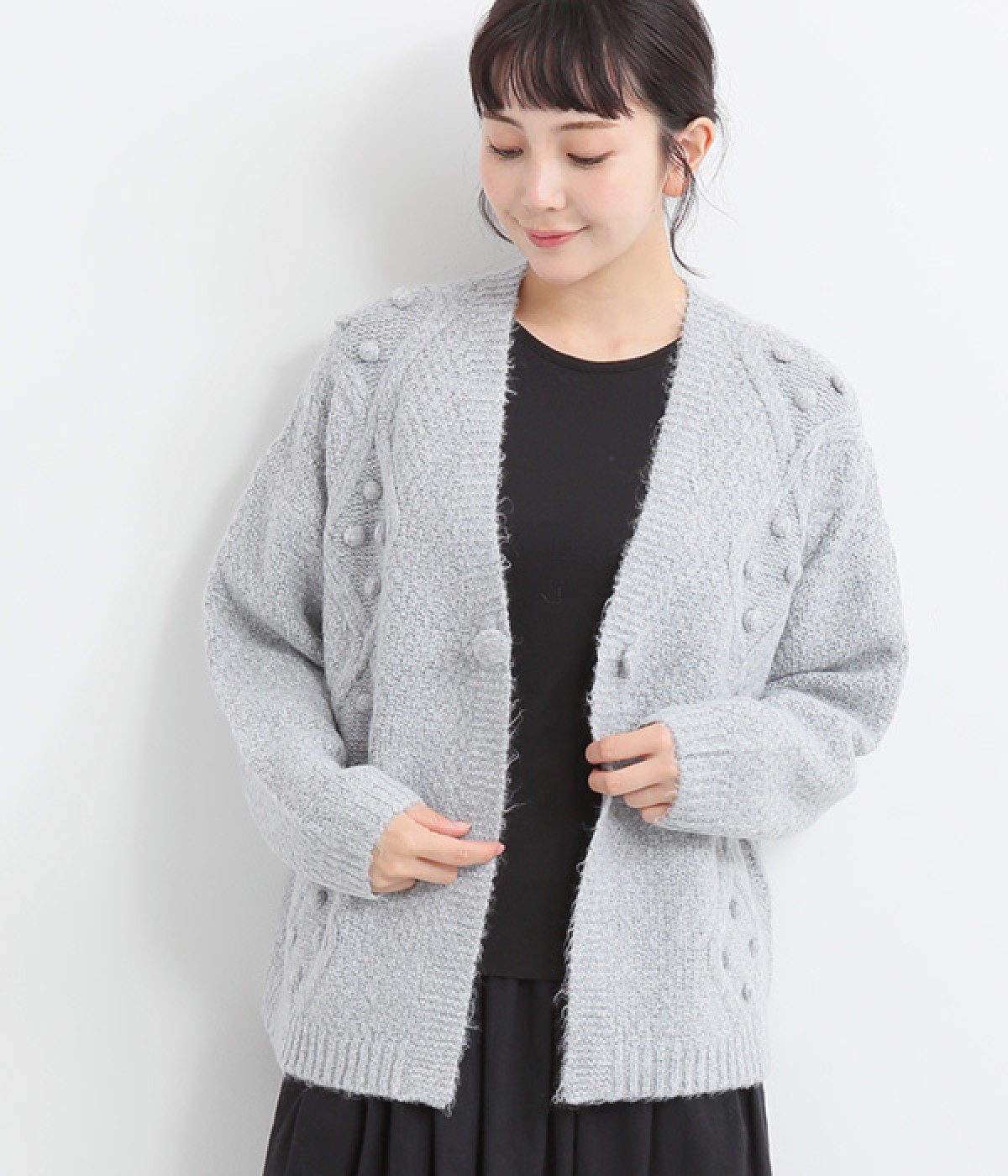 メランジェヤーンカーディガン(グレー-ONESIZE)