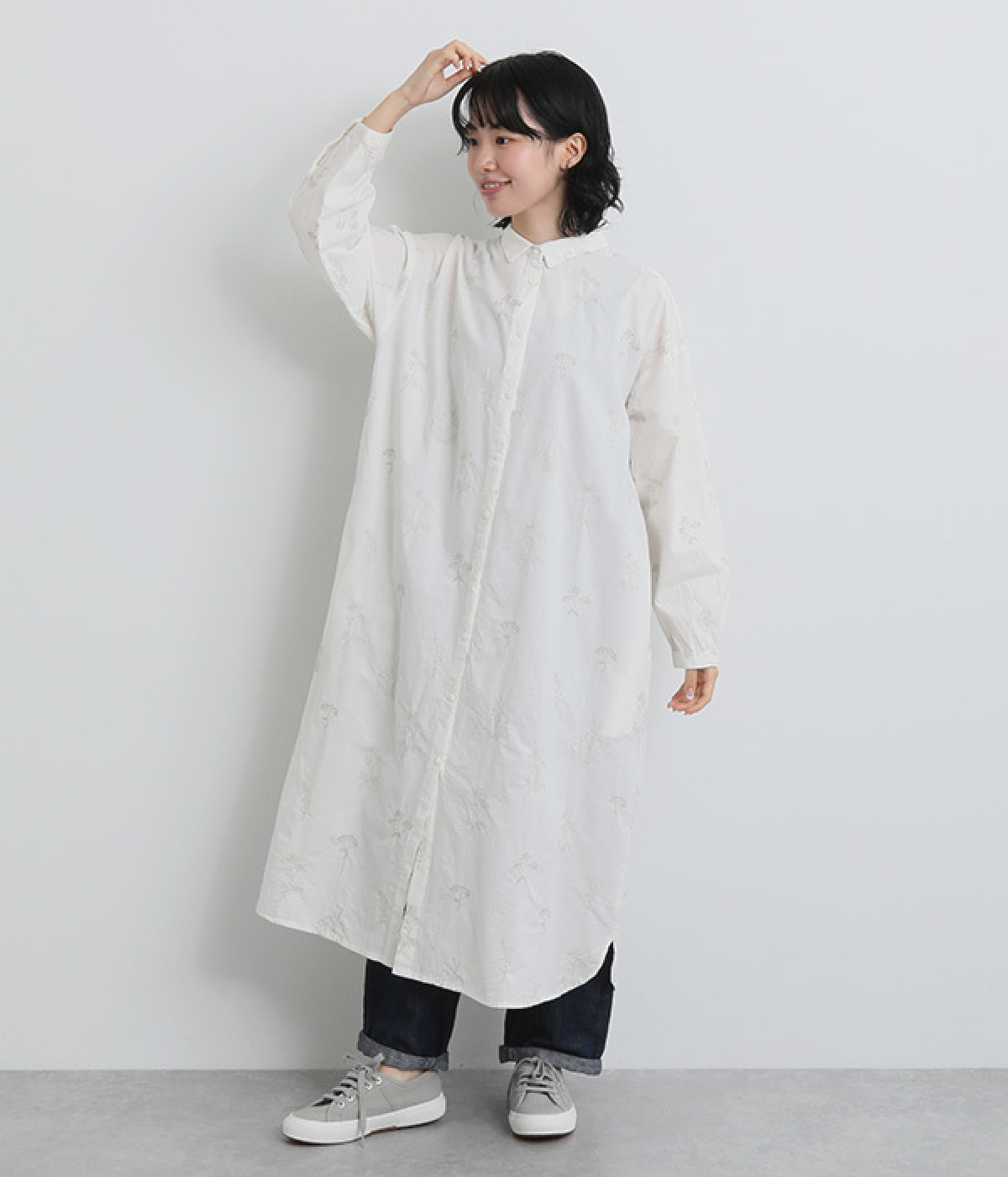 フラワーベッド前開きワンピース(ホワイト-ONESIZE)