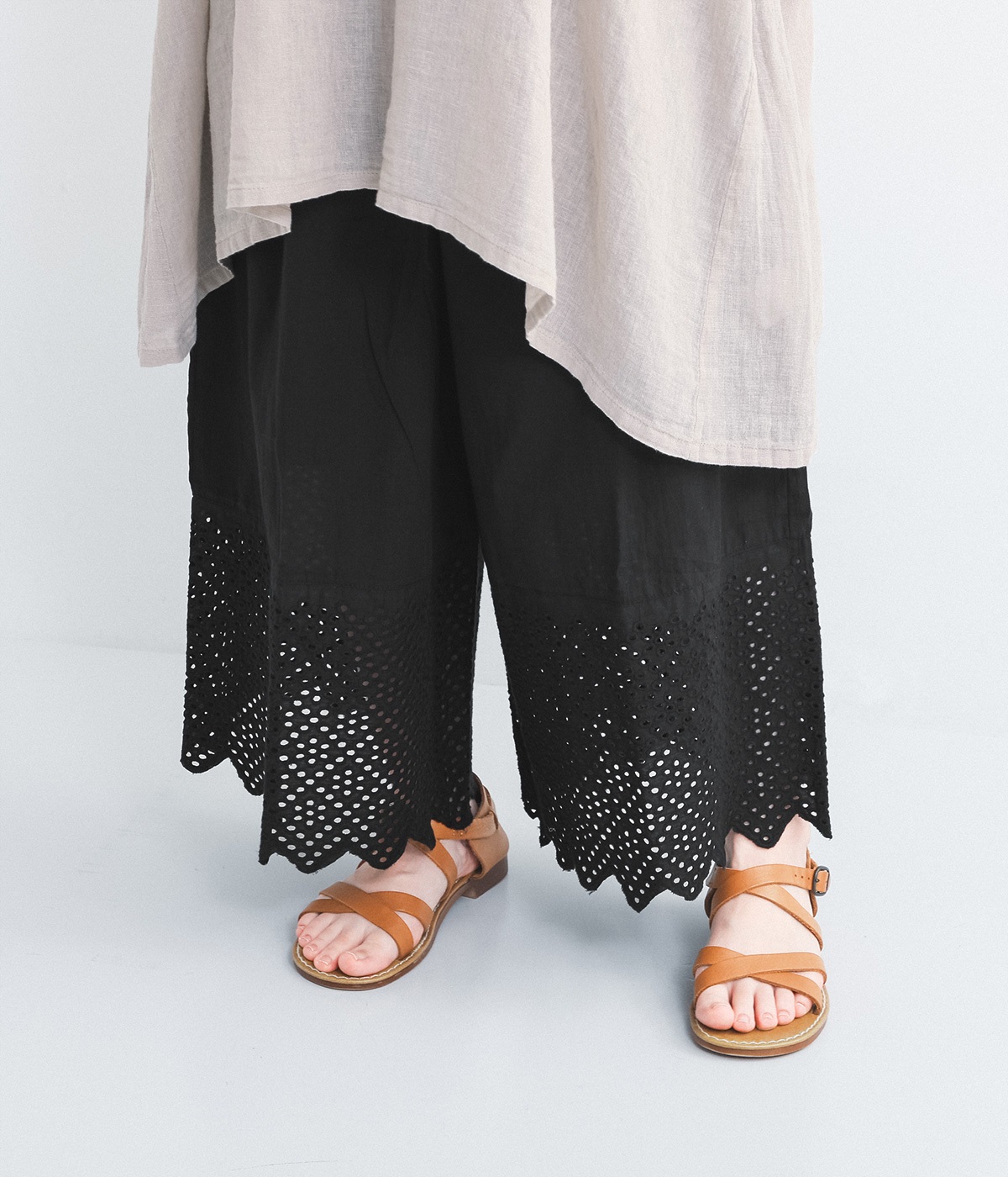 プレインヘムレースペチパンツ(ブラック-ONESIZE)