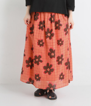 グリッドフラワースカート(レッド-ONESIZE)