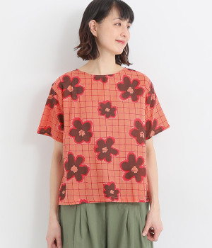 グリッドフラワープルオーバー(レッド-ONESIZE)