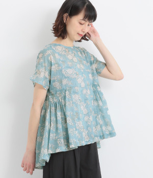 フラワーディテールチュニック(ブルー-ONESIZE)