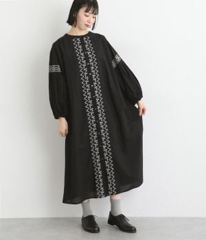 フラワーストーリー前開きワンピース(ブラック-ONESIZE)