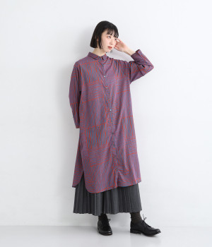 ストライプシャツワンピース(レッド-ONESIZE)