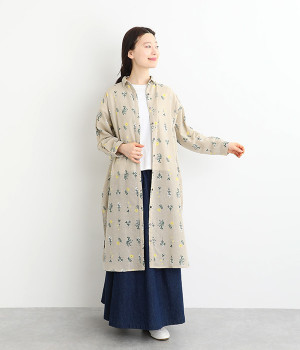 フラワーレーンシャツワンピース(ベージュ-ONESIZE)