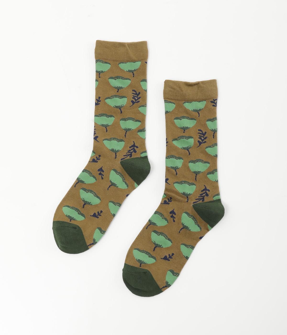 ベルフラワー ジャカードソックス(ブラウン-F)