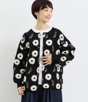 フラッフィーフラワー ジャカードブルゾン(ブラック-F)