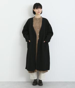 ジャージーニット ロングコート(ブラック-F)