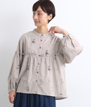 ネコハナ フリルブラウス(ベージュ-F)