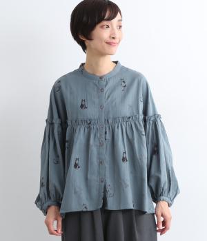 ネコハナ フリルブラウス(ブルー-F)