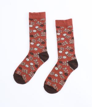 フラワーターン ジャカードソックス(オレンジ-F)