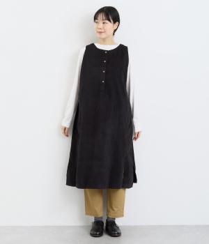 コーデュロイ無地 2wayジャンパースカート(ブラック-F)