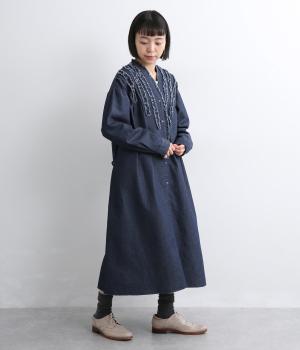 フレイデニムフリル付ワンピース(ダークブルー-F)