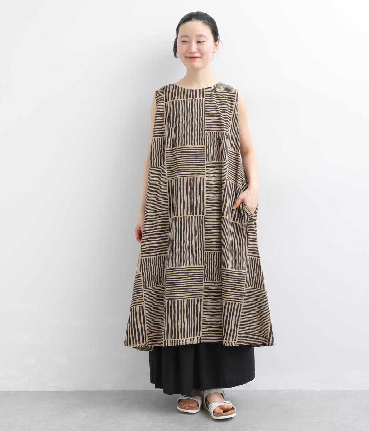 ストライプノースリーブワンピース(ブラウン-F)
