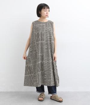 ストライプノースリーブワンピース(ブラック-F)