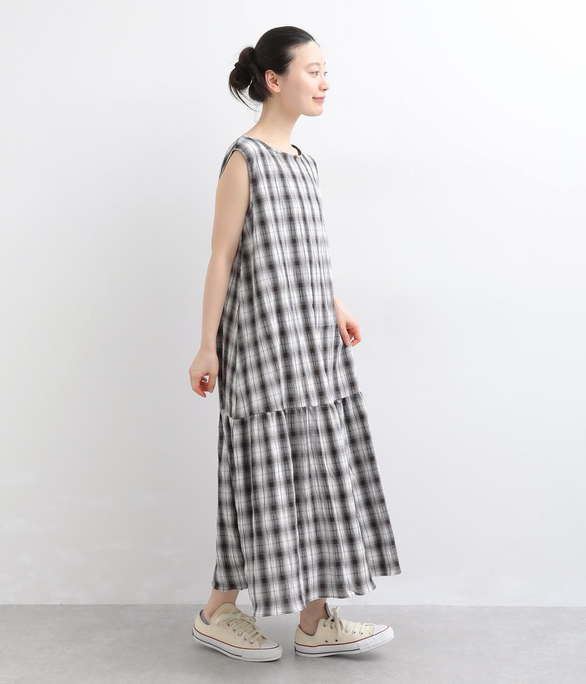 シーサイドチェックノースリーブワンピース(ブラック-F)