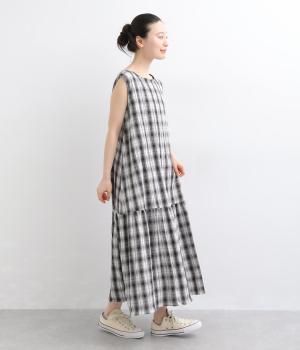 シーサイドチェックノースリーブワンピース(ブラック-F)