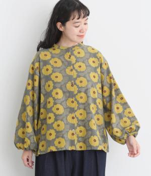 クッキア花柄コーデュロイ前開きプルオーバー（グレー・F）