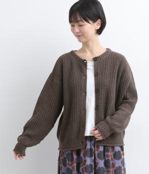 【10月下旬発売予定】ブローくるん配色デザインカーディガン（ブラウン・F）