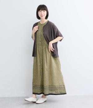 ミングル　ブロックプリント前開きワンピース（グレイ・F）