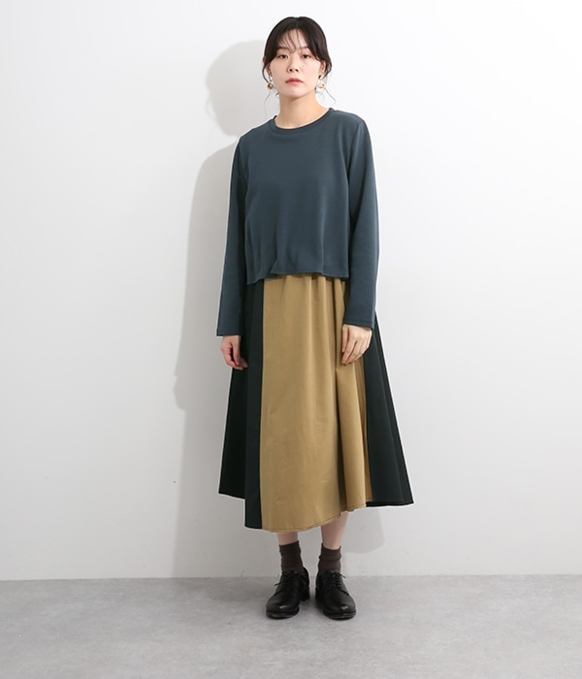 配色切替えワンピース(ネイビー-ONESIZE)