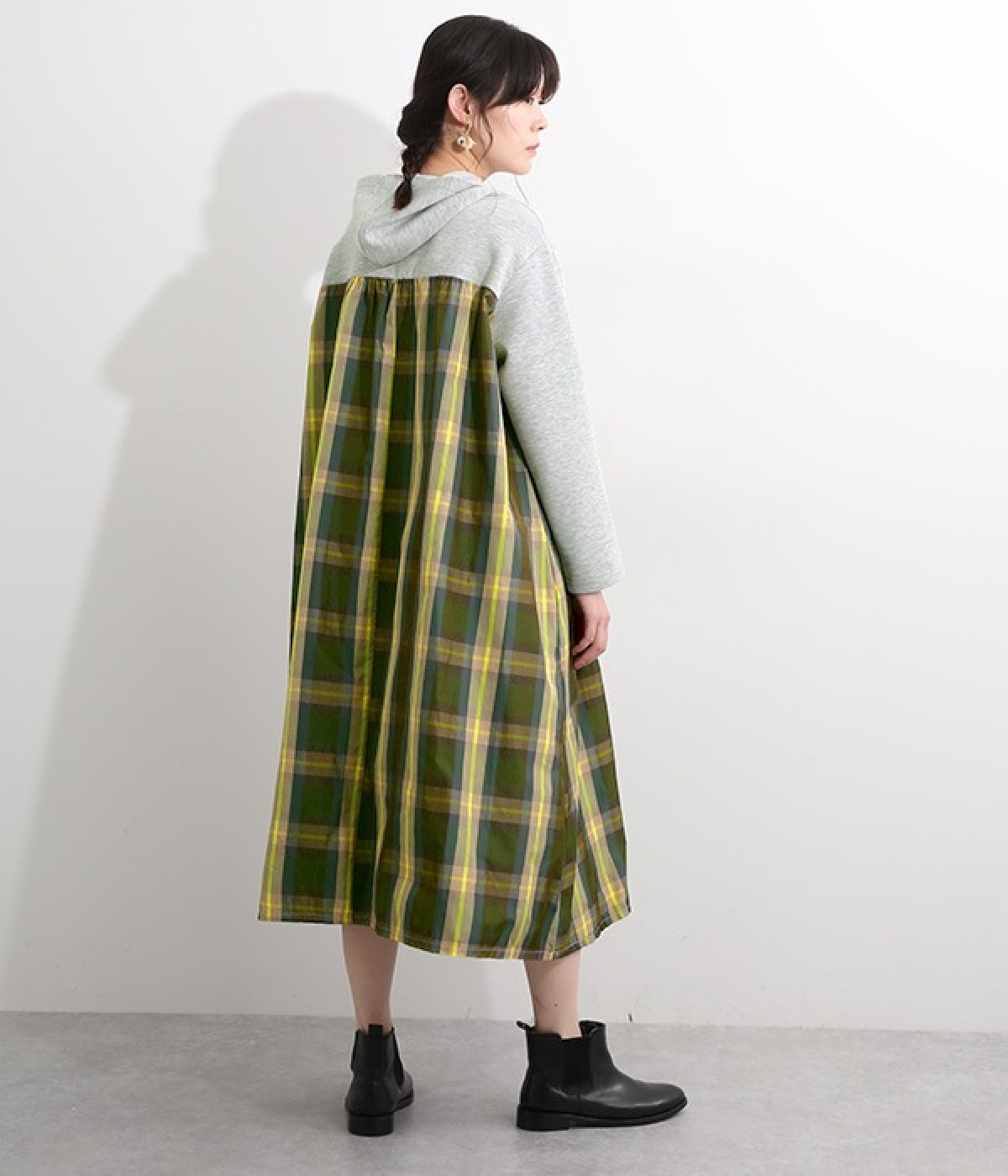 フード付き切替えチェックワンピース｜koibitomisaki（コイビトミサキ
